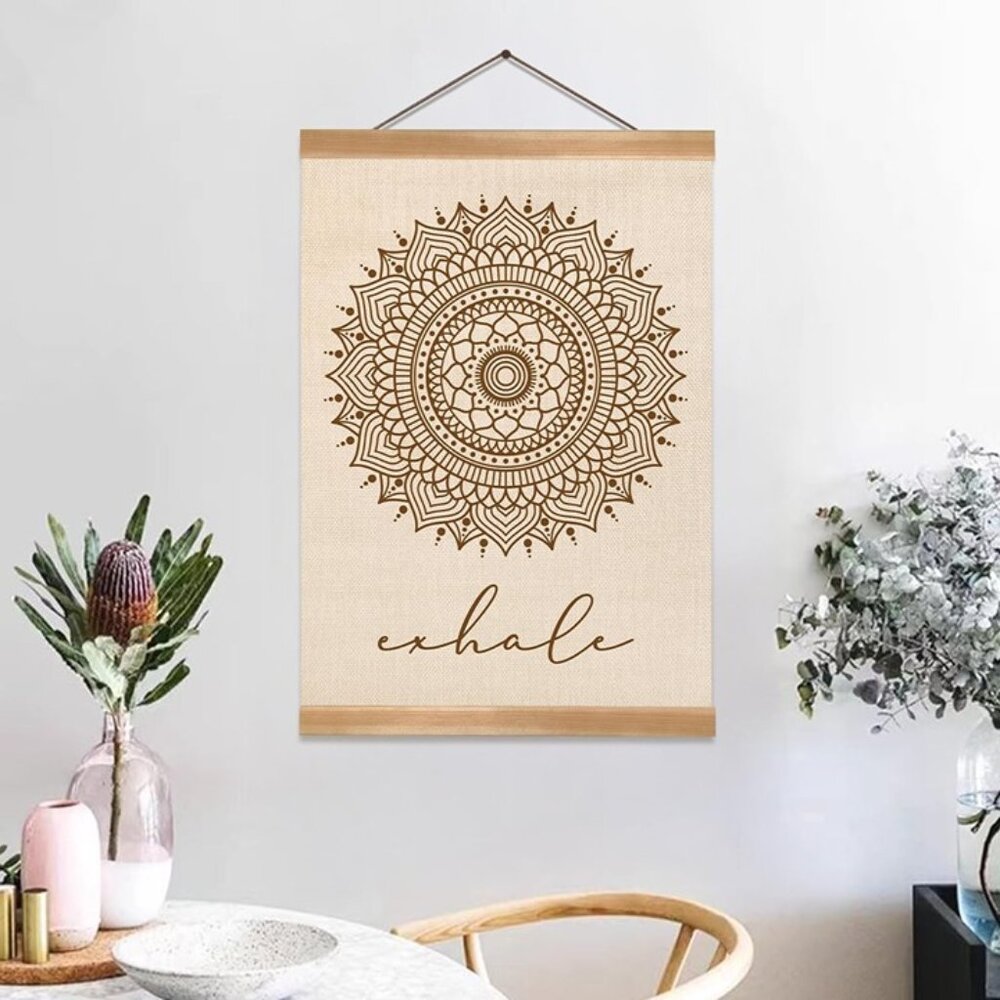 New Exhale Inspirational Wall Art Minimalist Linen Canvas Print Yoga Meditation